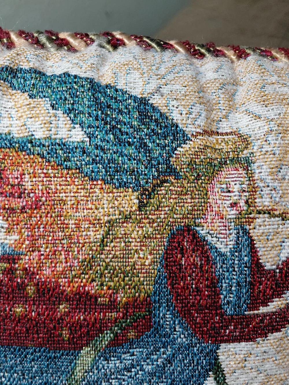 Decorative Angel Tapestry Pillow with metallic gold thread throughout